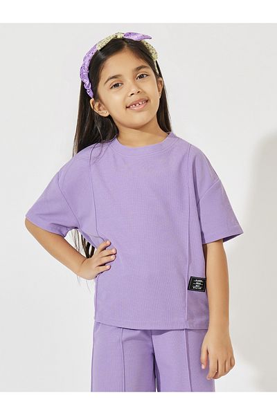 Styli Oversized Waffle Patch Detail T-Shirt & Wide Leg Pant Set