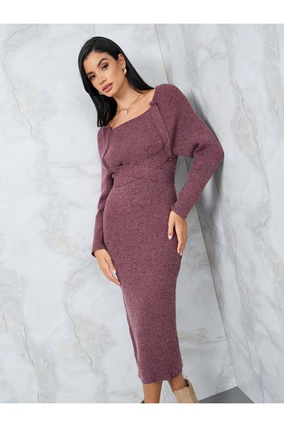 Styli Cross Strap Tie-Up Waistband Knit Sweater Midi Dress