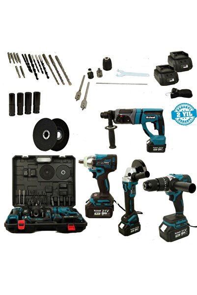 Rolwal 4lü Şarjlı El Aletleri Seti 21V 4 Amper - Hilti - Avuç Taşlama - Vidal...