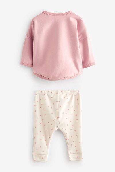 Next Baby Cotton Pink Rabbit Patterned Long Sleeve Bottom Top Set