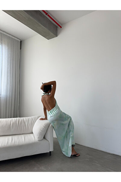 Fiori Desenli Maxi Saten Elbise