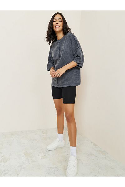 Styli Oversized Exaggerated Sleeve Washed T-Shirt with Exposed Seam