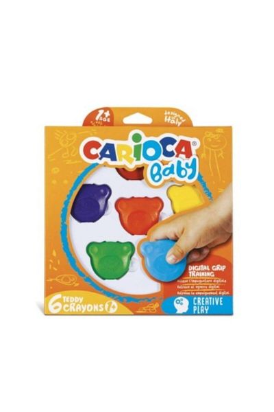 CARIOCA Teddy Baby Crayons 6-Piece 1 Year Old & Jumbo Baby Super Washable Felt Tip Crayons 6-Piece