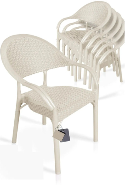 Genel Markalar Modern 6 Adet Bambu Rattan Kollu Sandalye Koltuk 6'lı Set Plas...