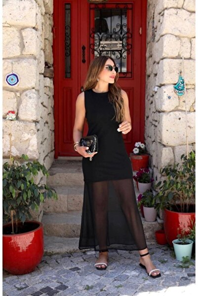 HZL Tül Detay Maxi Kaşkorse Elbise