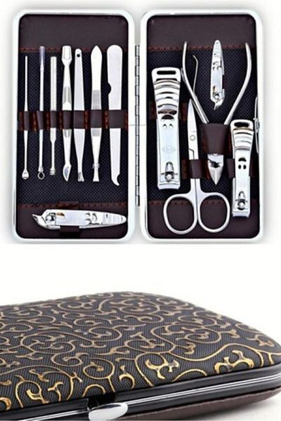 GEFNO 12 Piece Manicure and Pedicure Care Set with Bag - Nail Clipper and File Tweezers
