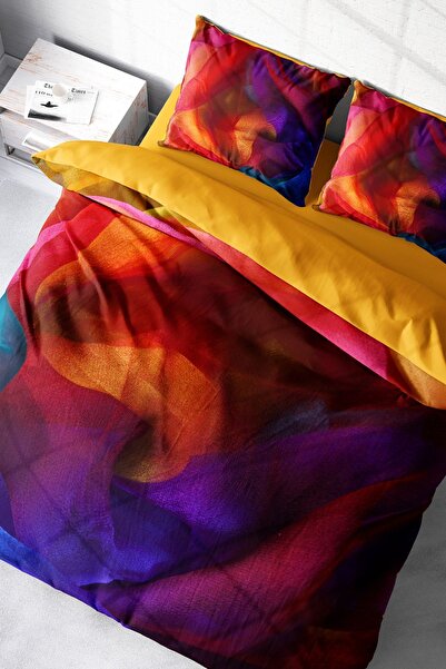 MonoHome Set cuvertură de pat dublă din satin 100% bumbac cu cearșaf de pat elastic Paint