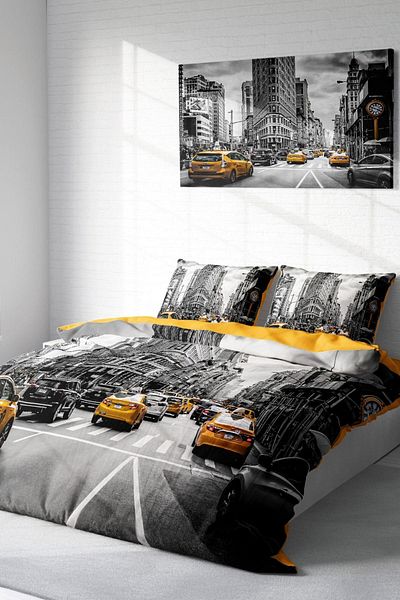 PerlaSera Double Duvet Cover Set Closely Woven Cotton Satin 3D Special Design Taxi (without sheets)