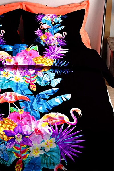 PerlaSera Flamingo Iii 3D Custom Design - Double Duvet Cover Set, Tight Woven Cotton Satin