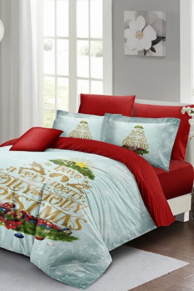 MonoHome Christmas Duvet Cover Set (With Elastic Sheets) Double 100% Cotton S...