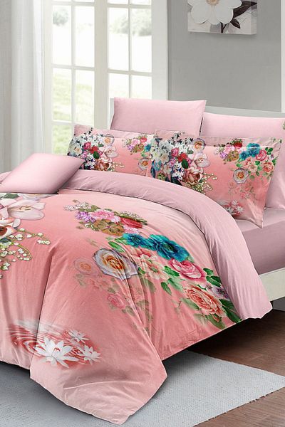 MonoHome Double Bed Linen Set - Peach Powder, Cotton Satin 3D