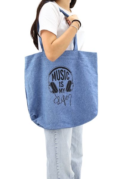 ICONE BAG Geantă de damă din denim și denim cu imprimeu muzical - Geantă din pânză de mână și de umăr