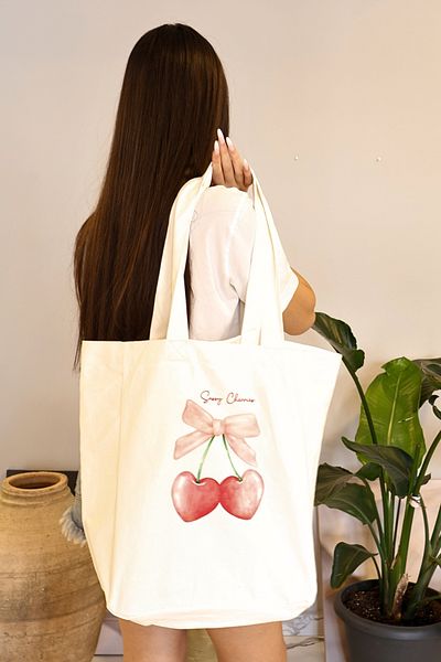 ICONE BAG Geantă tote pentru femei White Cherry cu volum mare - pentru mână și umăr