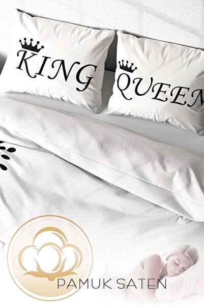 PerlaSera 3D Custom Design Duvet Cover Set - Tight Woven Cotton Satin, White King-Queen