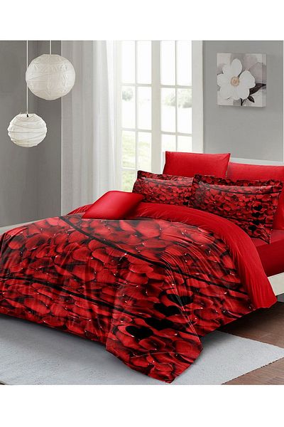 MonoHome Valentine's Day Double Duvet Cover Set 100% Cotton Satin Rose Feather