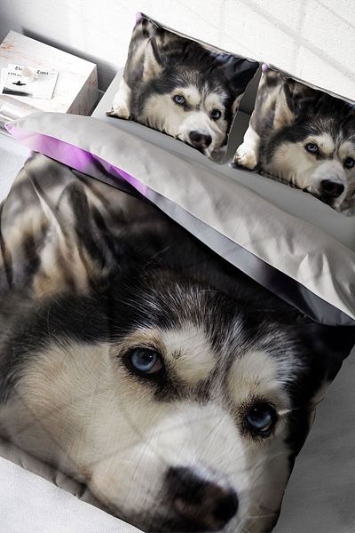 PerlaSera Husky 3D Custom Design - Double Duvet Cover Set, Tightly Woven Cotton Satin