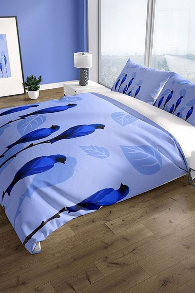PerlaSera Bluebird 3d Cotton Satin Double Duvet Cover Set