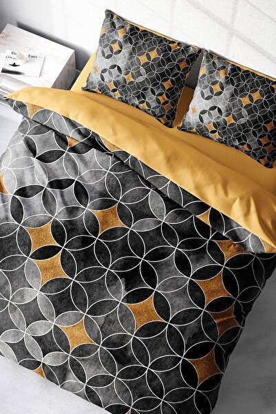MonoHome King Size Gray Circle 3D Cotton Satin Double Duvet Cover Set 220X240Cm