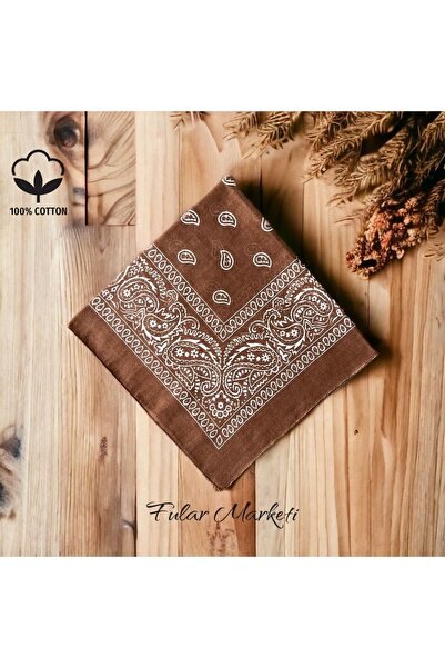 Fular Marketi Sepete 4 Ekle 3 Öde Kampanya %100 Pamuk Unisex Kahve Etnik Desenli Bandana (1 ADET FİYATIDIR)