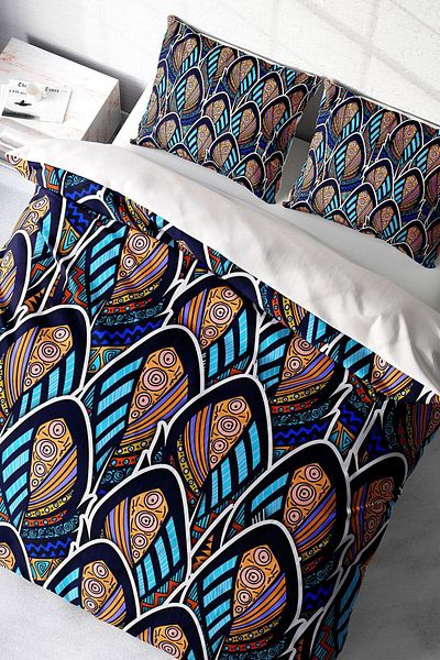 PerlaSera Bohemian Style Double Duvet Cover Set - Tightly Woven Cotton Satin, 3D Custom Design