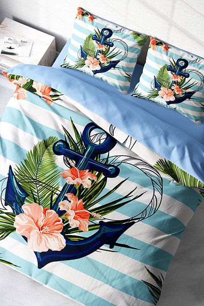 PerlaSera 3D Custom Design - Double Duvet Cover Set, Tightly Woven Cotton Satin Anchor