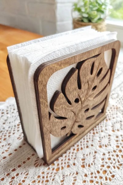 AHWART Leaf Patterned Wooden Desktop Napkin Organizer
