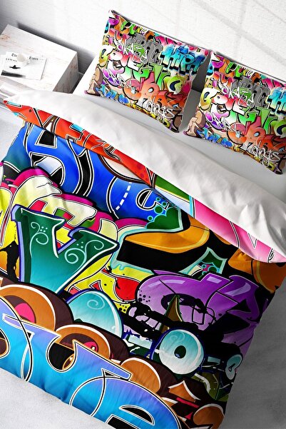 MonoHome Графити 3D памучен сатенен комплект спално бельо за двойно легло