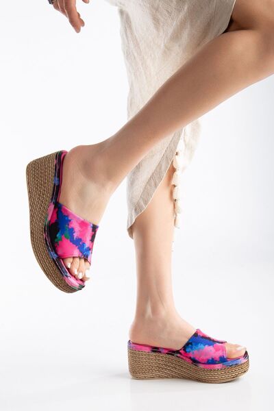 Lanina Γυναικείες παντόφλες με ψάθινο σχέδιο με σφήνα τακούνια