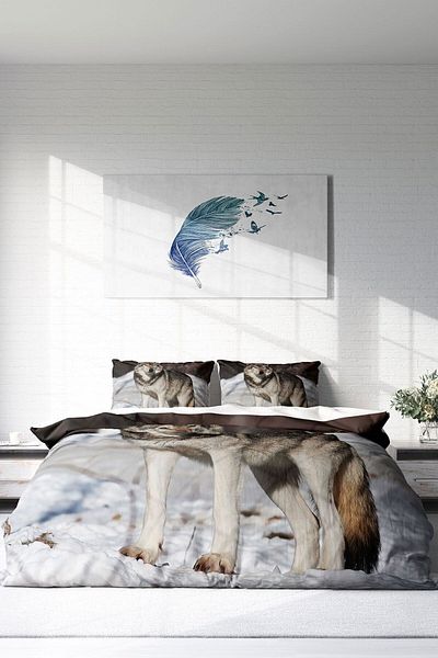 MonoHome SnowWolf Double 100% Cotton Satin Duvet Cover Set - With Elastic Sheets