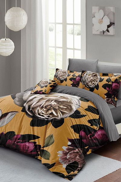 PerlaSera 3D Custom Design - Hürrem Flower Patterned Double Duvet Cover Set, Tightly Woven Cotton Satin