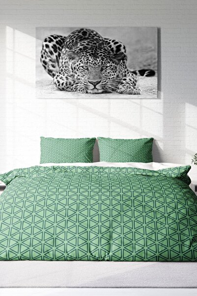 PerlaSera 3D Спеціальний дизайн - Двоспальний комплект постільної білизни, щільна бавовняна сатена, зелений візерунок