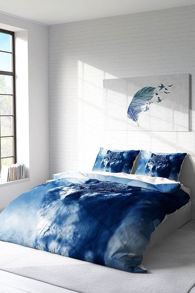 PerlaSera Lonely Wolf Natural 3D Custom Design - Double Duvet Cover Set, Tight Woven Cotton Satin