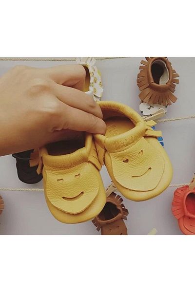 LİLOŞ Jjki̇ds Leather Baby Booties - Smiling Face