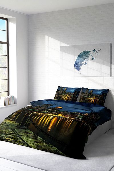 PerlaSera Dark City - Cotton Satin Bedding Set with 3D Special Design, Double