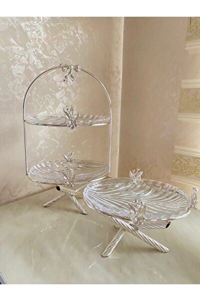 İmren Collection حامل عرض زجاجي ذو طابقين وزجاج ذو طابق واحد على شكل وردة يابانية: سيتم إرسال 1 بطابق واحد و1 بطابقين.