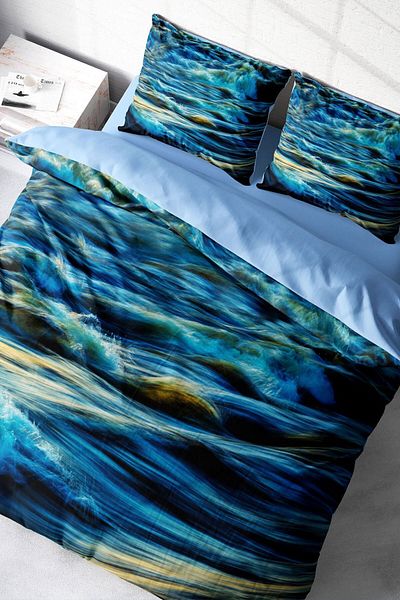 PerlaSera 3D Custom Designed Double Duvet Cover Set - Tightly Woven Cotton Satin, Wavy Sea