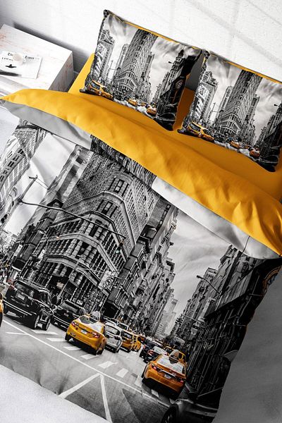 PerlaSera Double Duvet Cover Set Closely Woven Cotton Satin 3D Special Design Taxi (without sheets)