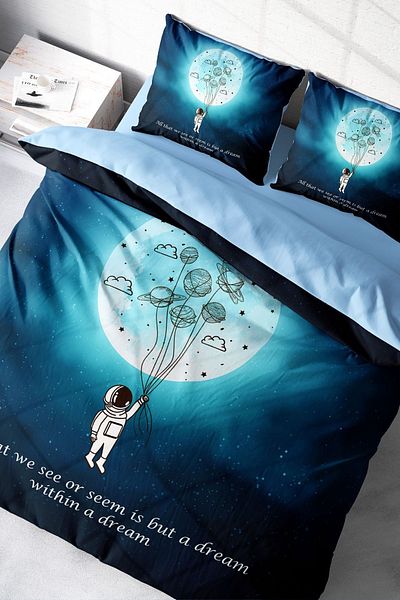 MonoHome طقم غطاء لحاف مزدوج من القطن والساتان بتصميم رقمي ثلاثي الأبعاد من Night Mottom