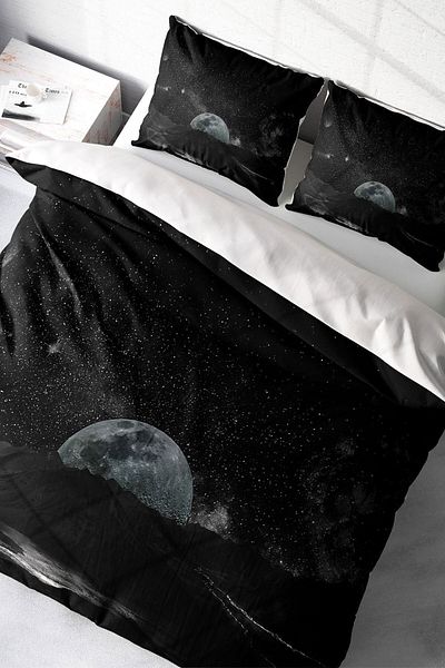 PerlaSera Duvet Cover Set - Double, Tightly Woven, Cotton Satin, 3D Special Design, Dark Moon