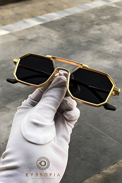 Eyesofia نظارة شمسية من التيتانيوم الأسود للجنسين - Octagon Lath