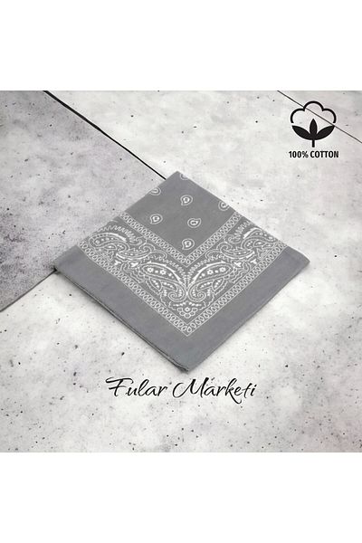 Fular Marketi Unisex Dark Grey Ethnic Patterned Campaign Cotton Bandana - Add 4 Pay 3 (Price for 1 Piece)