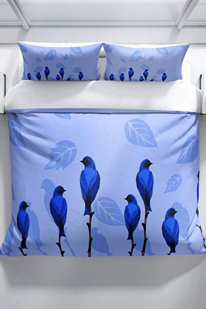 PerlaSera Bluebird 3d Cotton Satin Double Duvet Cover Set
