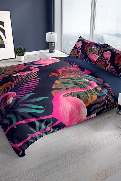 Cattleya Flamingo I 3d Cotton Satin Double Duvet Cover Set