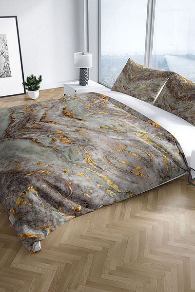 Cattleya Marble 3d Cotton Satin Double Duvet Cover Set