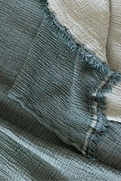 vivamaison Green Muslin Cotton Double Pique Bedspread - 4 Layers, Double Sided, 220x240 Cm