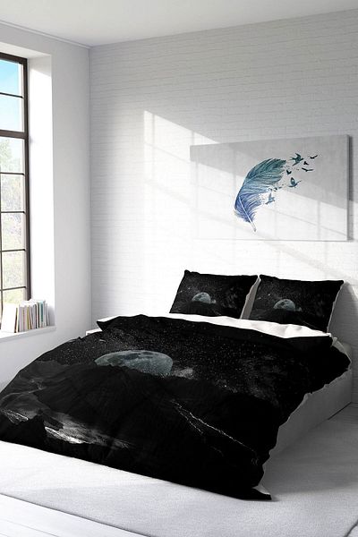PerlaSera Duvet Cover Set - Double, Tightly Woven, Cotton Satin, 3D Special Design, Dark Moon