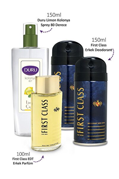 First Class Edt 100ml Ve Deodorant 2x150ml Ve Duru Limon Kolonyası 150ml