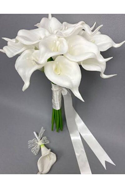 Merveparti 12 Adet Beyaz Renk Ikili Set Gala Gelin El Çiçeği Ve Yaka Çiçeği.