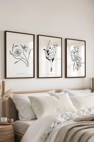 Postifull Minimalist Tablo Seti, 3 Adet Siyah Çerçeve ve Poster - Yatak Odası, Salon, Mutfak Duvar Dekoru