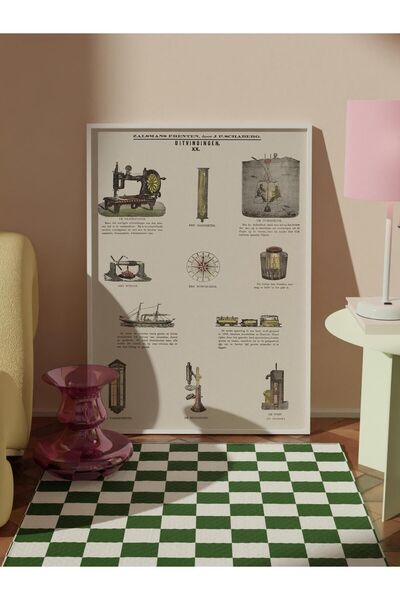 Postifull Vintage Tablo Seti, 3 Adet Beyaz Çerçeve ve Poster - Yatak Odası, Mutfak, Salon Duvar Dekorasyon